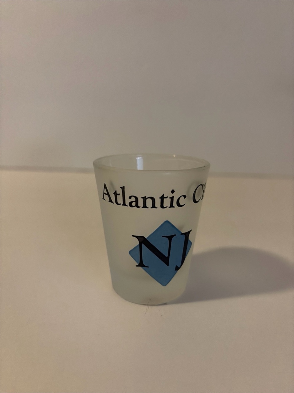Atlantic City Frosted Shot Glass Man Cave Bar Novelty Souvenir Memento Casino